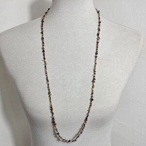 Earthtone Semi-Precious Gemstone Necklace Brown & Clear Chips Small Bead Seeds